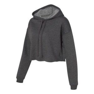 Gray Raw Hem Crop Hoodie